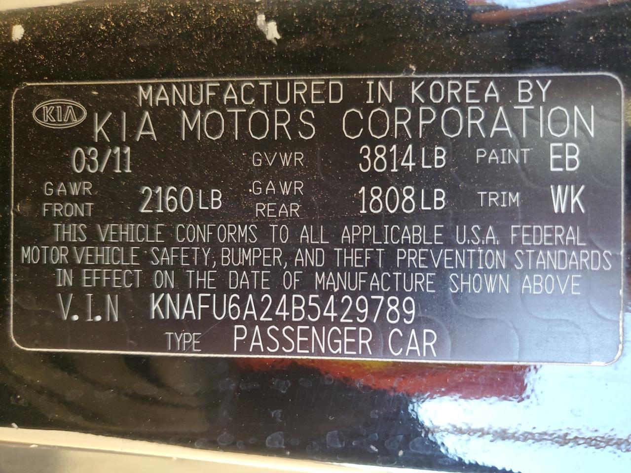 2011 Kia Forte Ex VIN: KNAFU6A24B5429789 Lot: 87457885