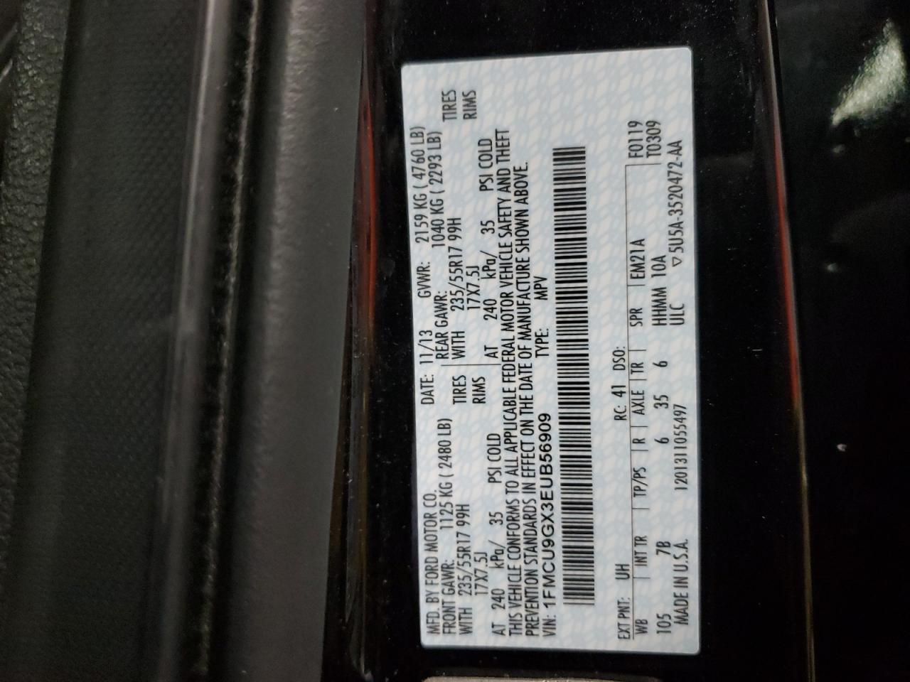 2014 Ford Escape Se VIN: 1FMCU9GX3EUB56909 Lot: 85424995