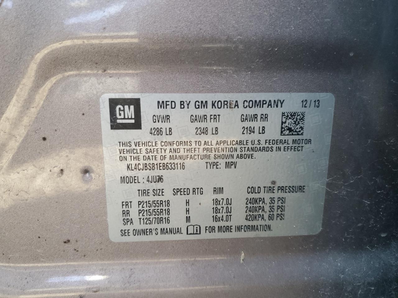 2014 Buick Encore Convenience VIN: KL4CJBSB1EB633116 Lot: 84395695