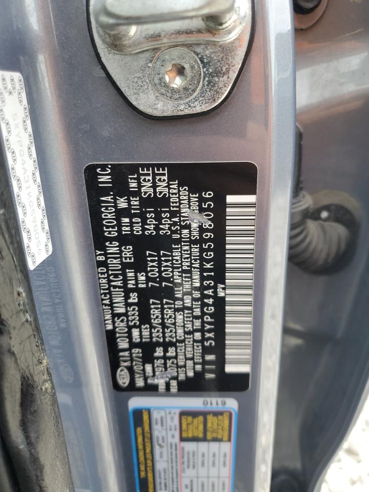 2019 Kia Sorento L VIN: 5XYPG4A31KG598056 Lot: 84757315