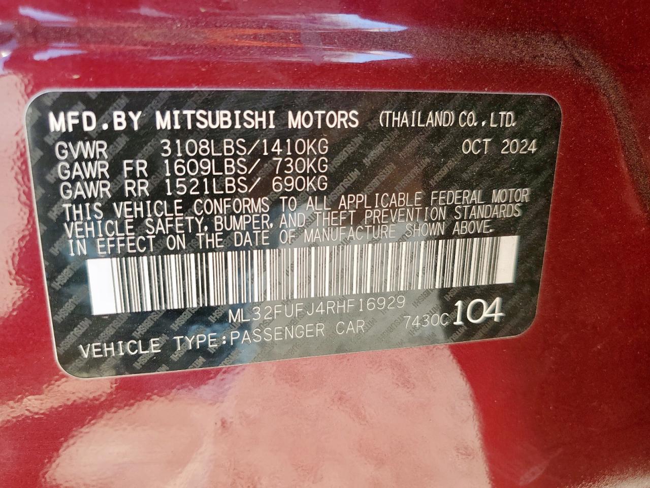2024 Mitsubishi Mirage G4 Es VIN: ML32FUFJ4RHF16929 Lot: 82103925