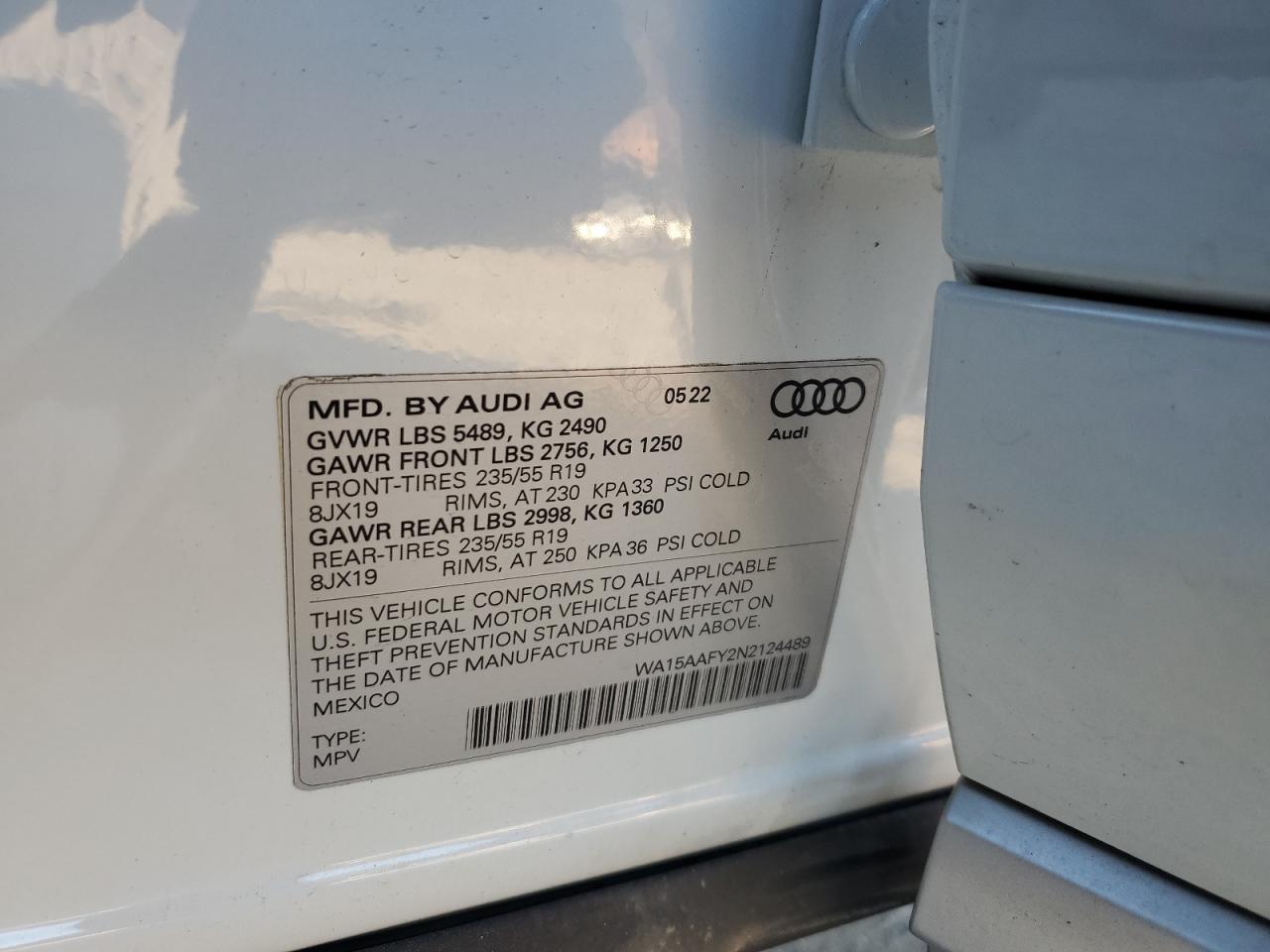 2022 Audi Q5 Sportback Prm Pls 45 VIN: WA15AAFY2N2124489 Lot: 90727615