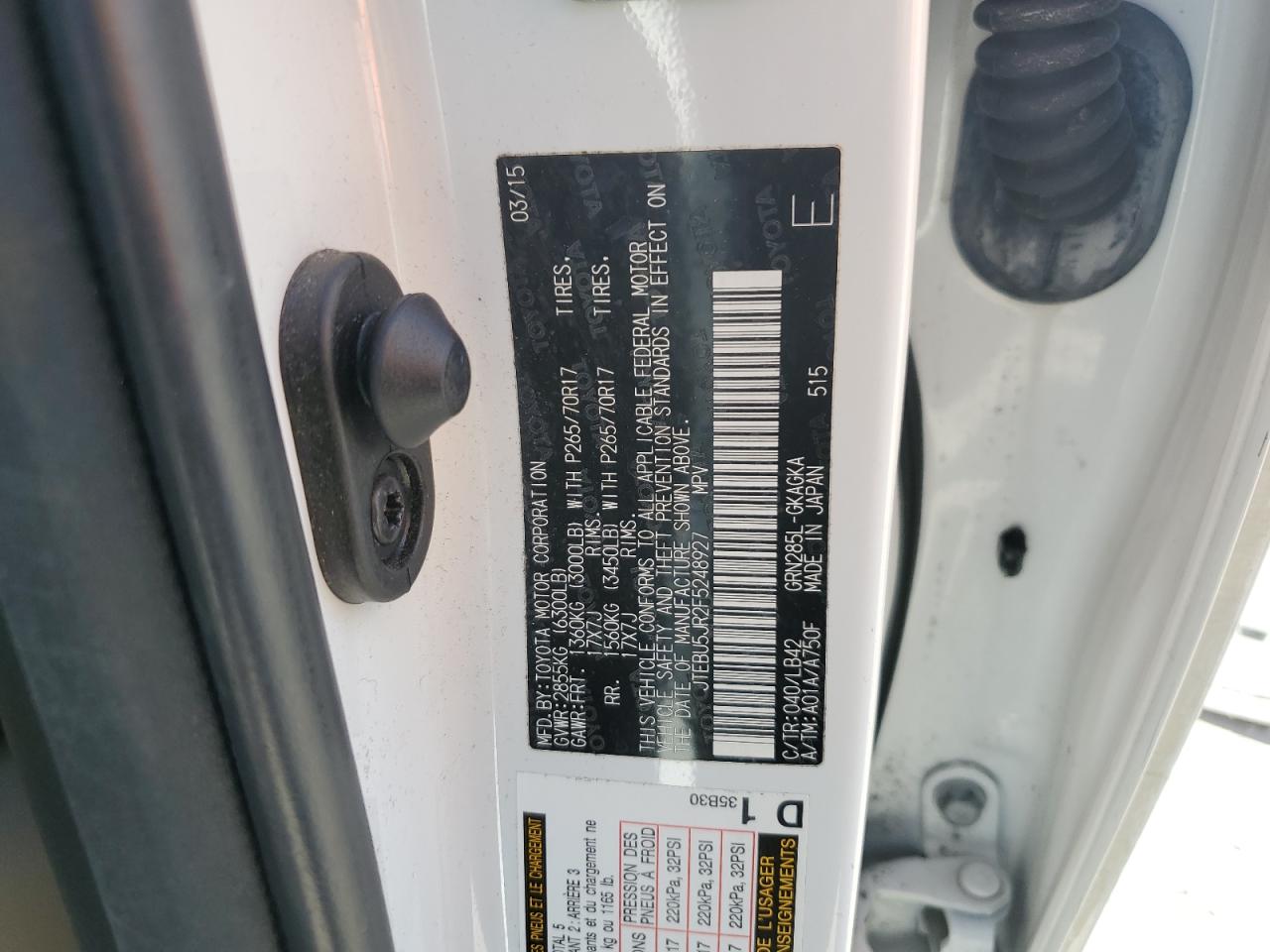 2015 Toyota 4Runner Sr5/Sr5 Premium VIN: JTEBU5JR2F5248927 Lot: 82415705