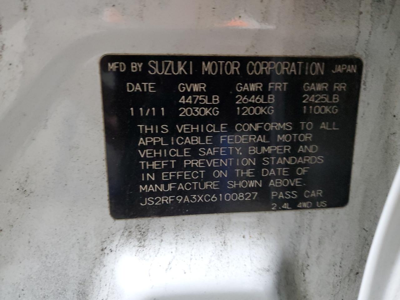 2012 Suzuki Kizashi Se VIN: JS2RF9A3XC6100827 Lot: 90409005