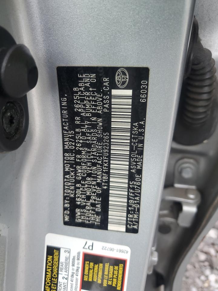 2015 Toyota Camry Le VIN: 4T1BF1FKXFU923265 Lot: 82267035