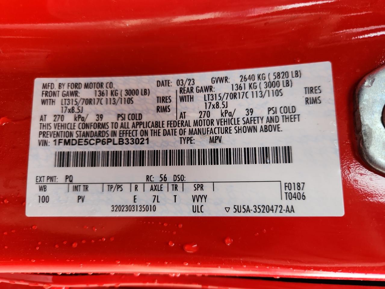 2023 Ford Bronco Base VIN: 1FMDE5CP6PLB33021 Lot: 85506665