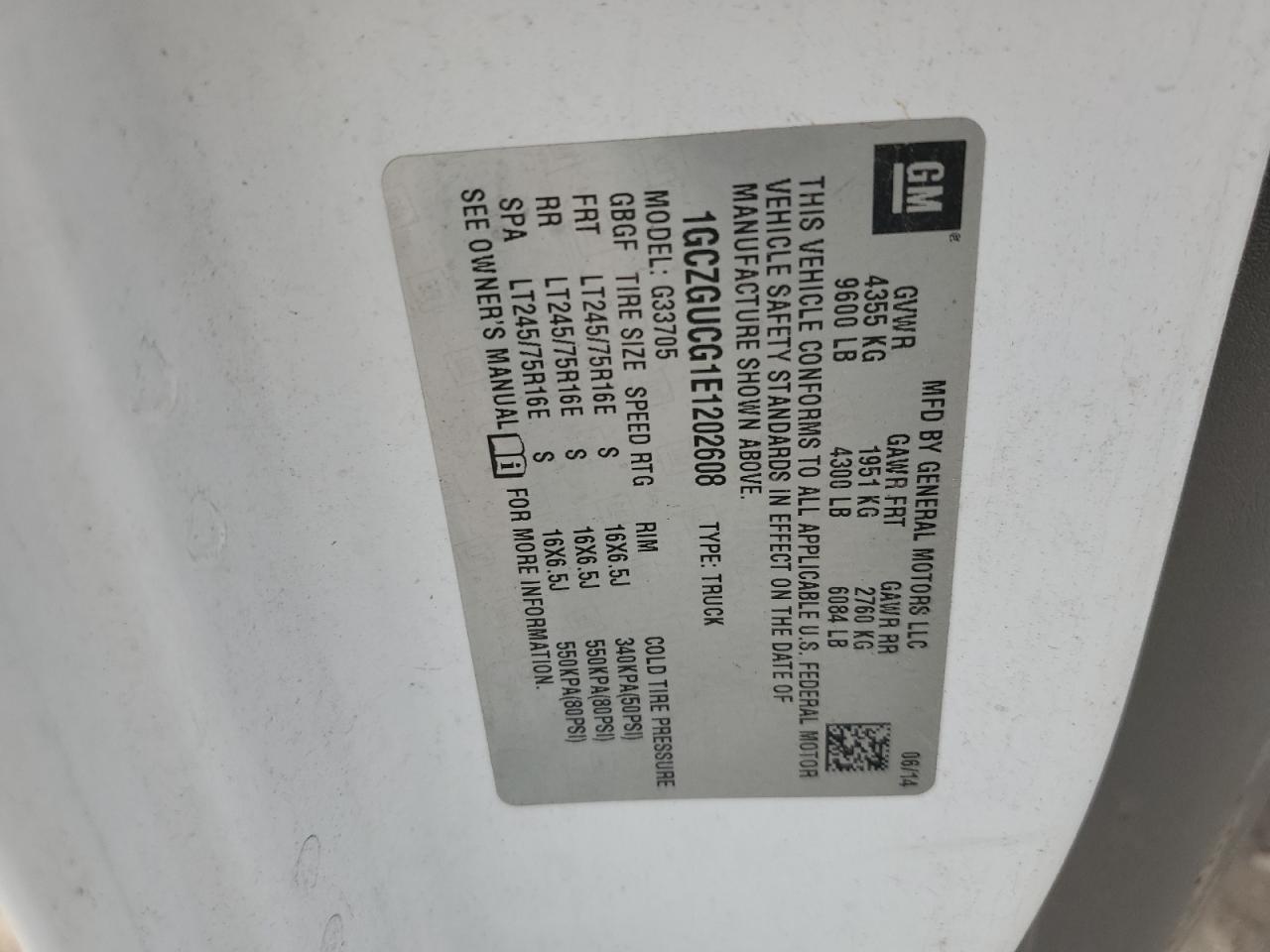 2014 Chevrolet Express G3500 VIN: 1GCZGUCG1E1202608 Lot: 86287935