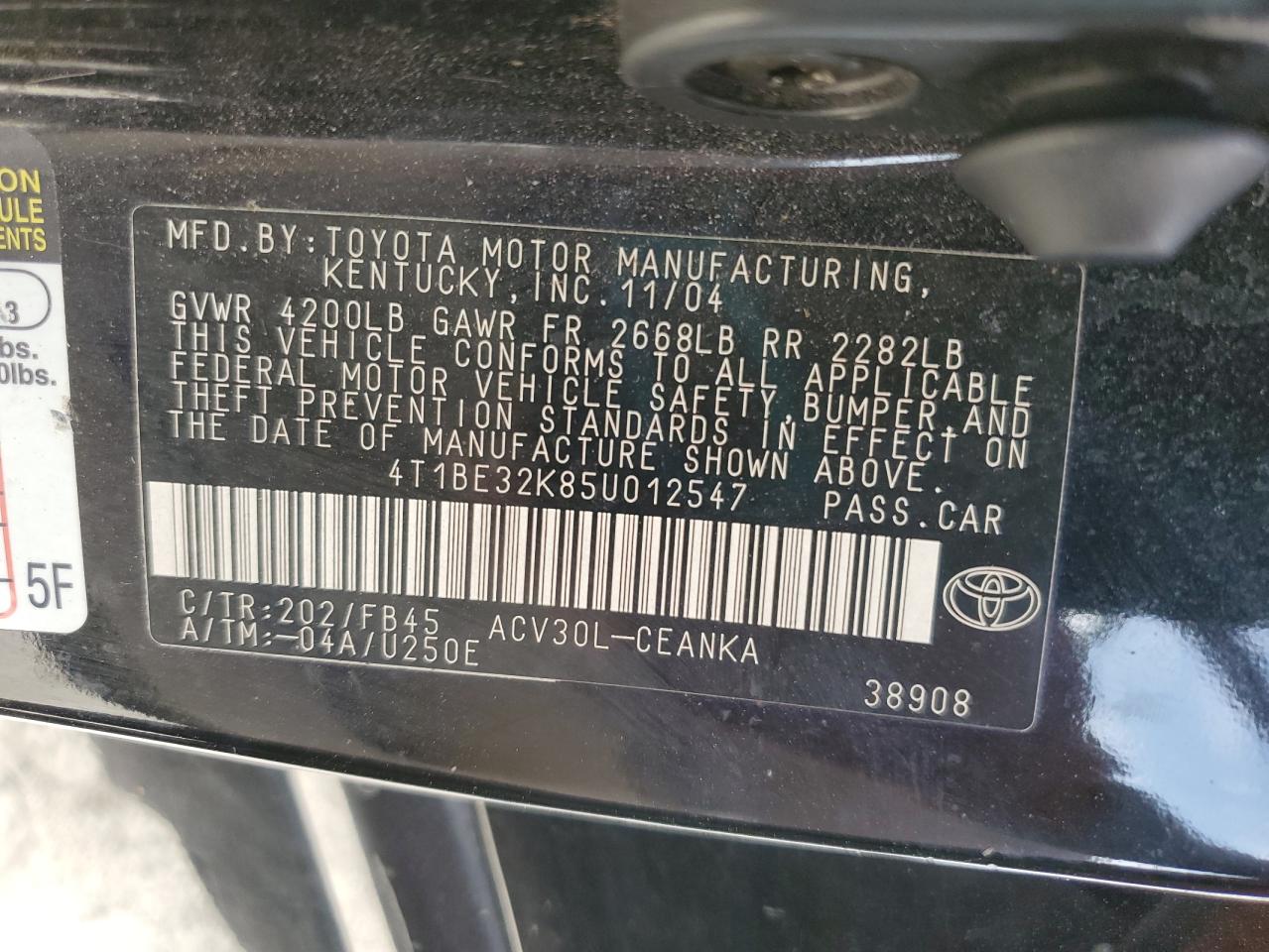2005 Toyota Camry Le VIN: 4T1BE32K85U012547 Lot: 82446445