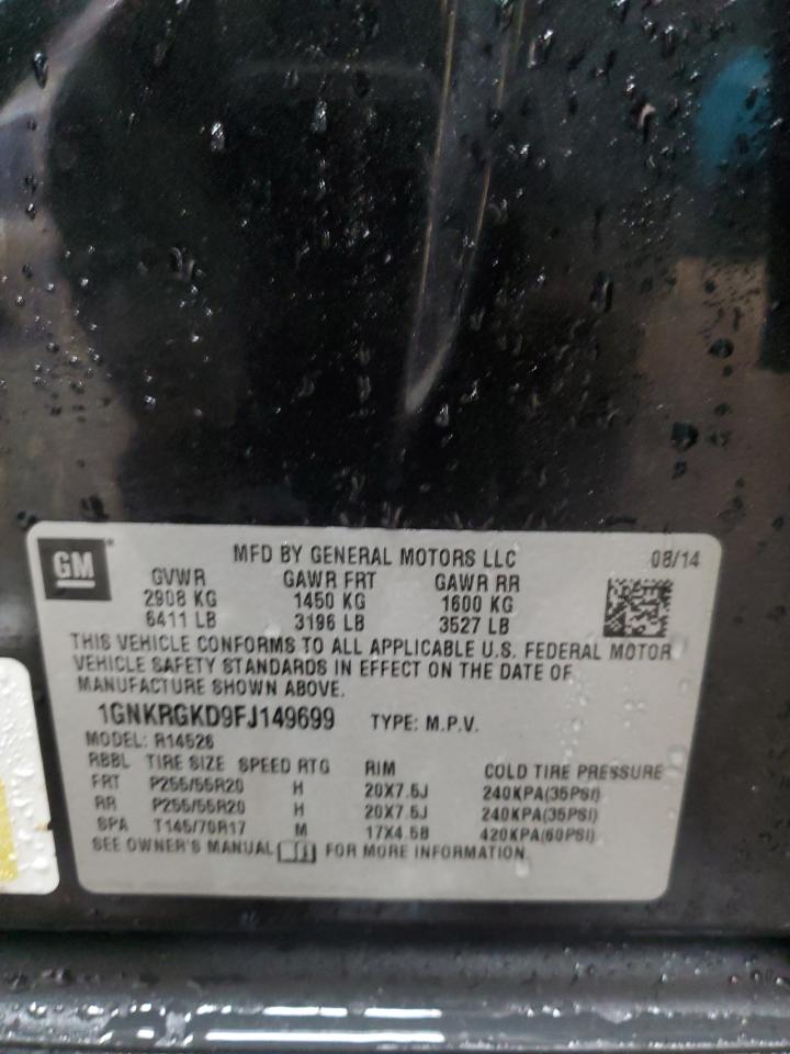 2015 Chevrolet Traverse Lt VIN: 1GNKRGKD9FJ149699 Lot: 84831975