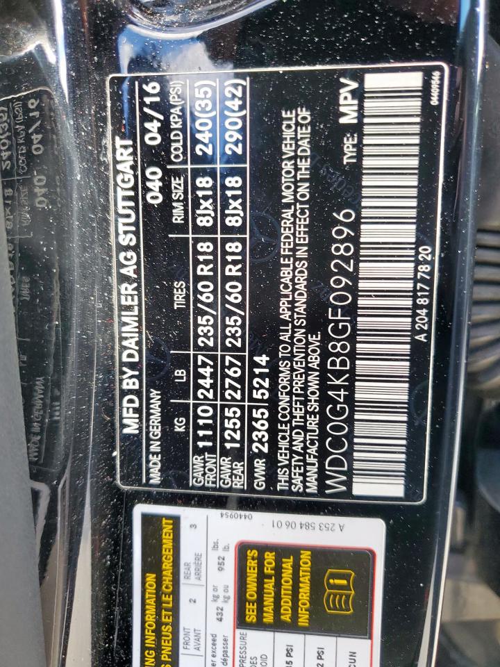 2016 Mercedes-Benz Glc 300 4Matic VIN: WDC0G4KB8GF092896 Lot: 90092115