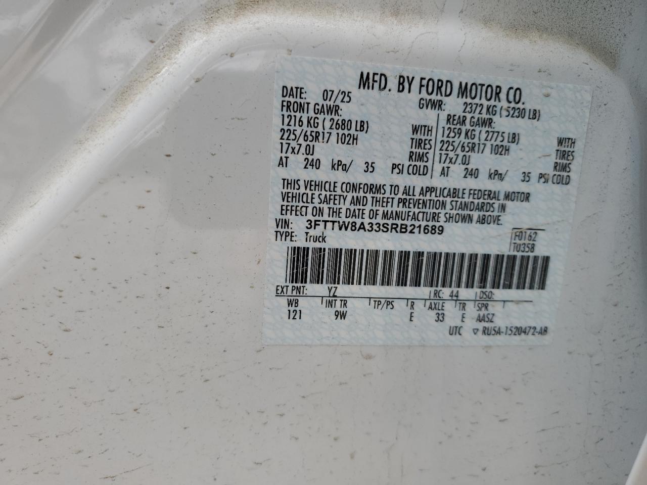 2025 Ford Maverick Xl VIN: 3FTTW8A33SRB21689 Lot: 90659575