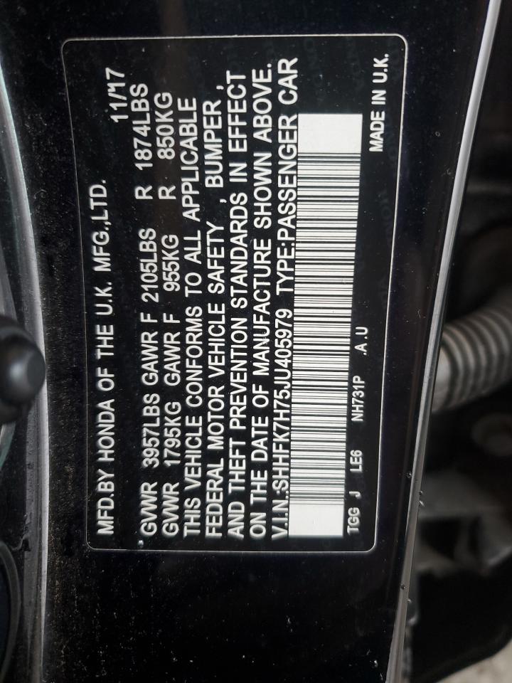 2018 Honda Civic Exl VIN: SHHFK7H75JU405979 Lot: 81920835