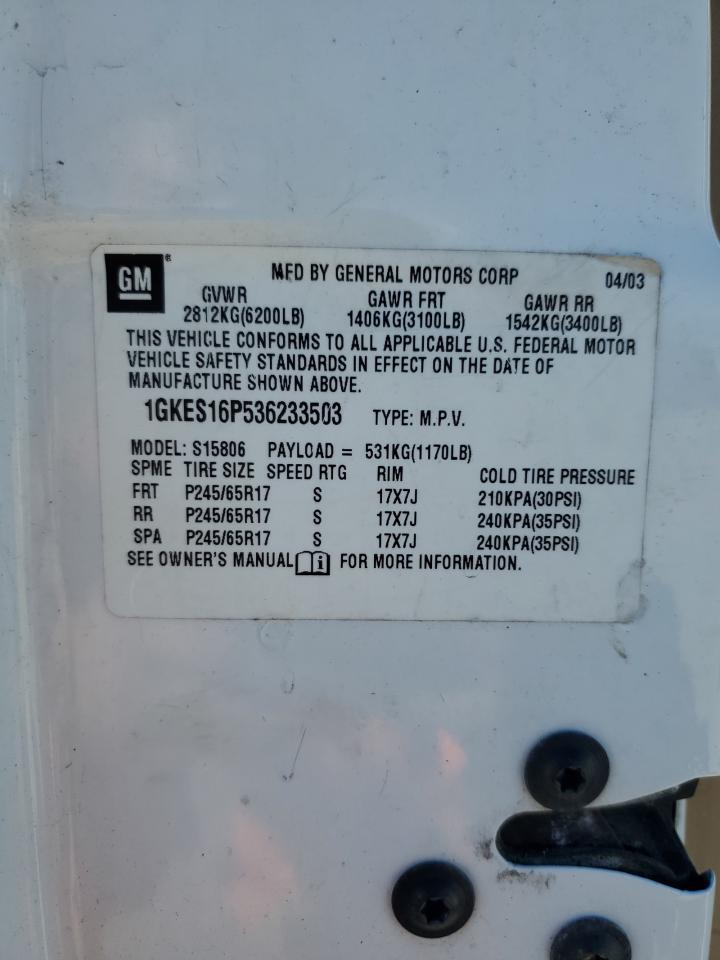 2003 GMC Envoy Xl VIN: 1GKES16P536233503 Lot: 85691065