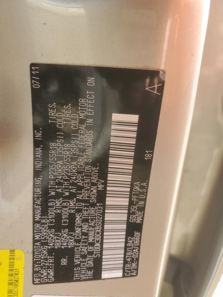 2011 Toyota Sienna Xle VIN: 5TDDK3DCXBS027031 Lot: 84614015