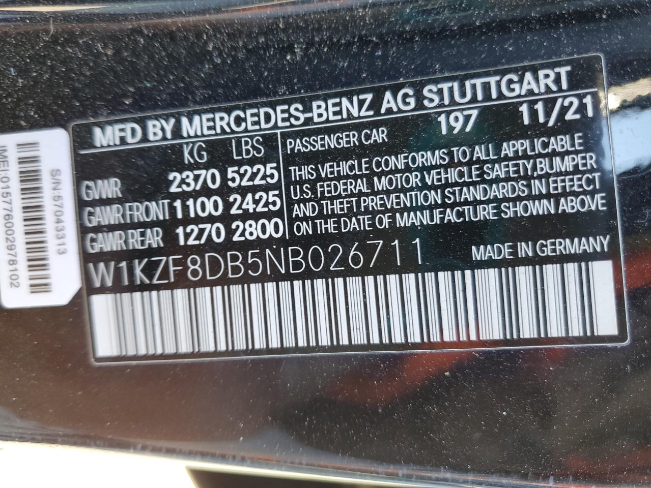 2022 Mercedes-Benz E 350 VIN: W1KZF8DB5NB026711 Lot: 87100205