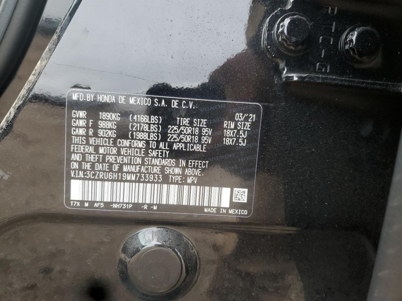 2021 Honda Hr-V Sport VIN: 3CZRU6H19MM733933 Lot: 84989395