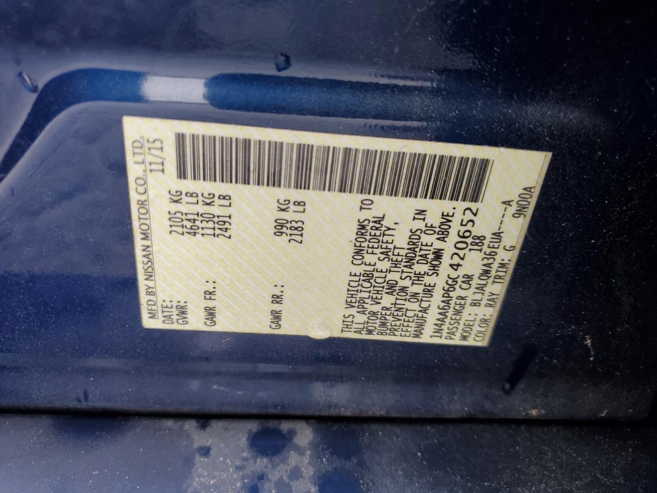 2016 Nissan Maxima 3.5S VIN: 1N4AA6AP6GC420652 Lot: 90052245