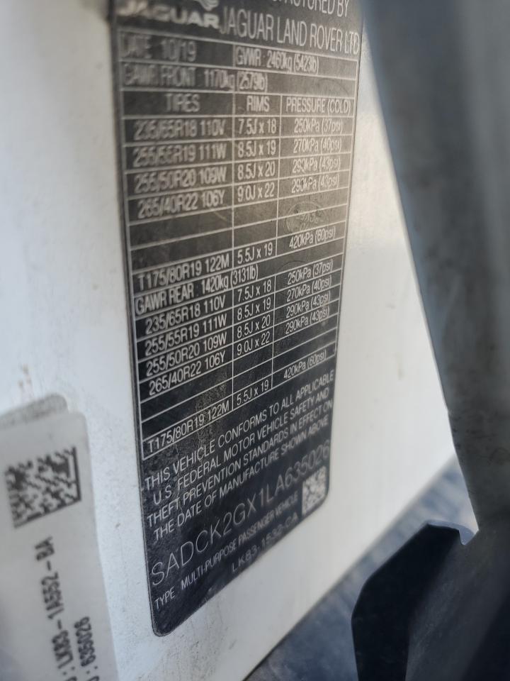 2020 Jaguar F-Pace Prestige VIN: SADCK2GX1LA635026 Lot: 87483055