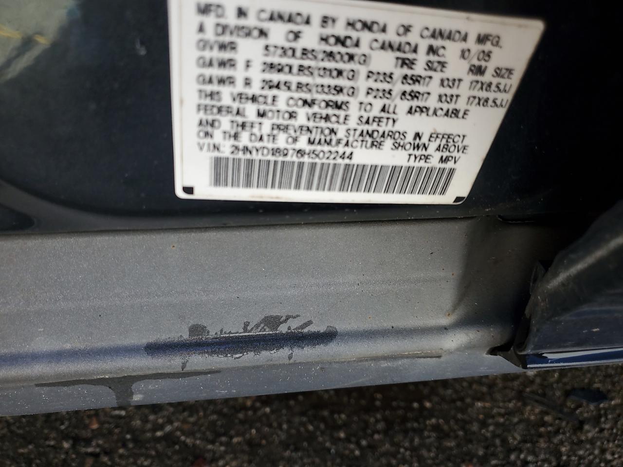 2006 Acura Mdx Touring VIN: 2HNYD18976H502244 Lot: 87111145