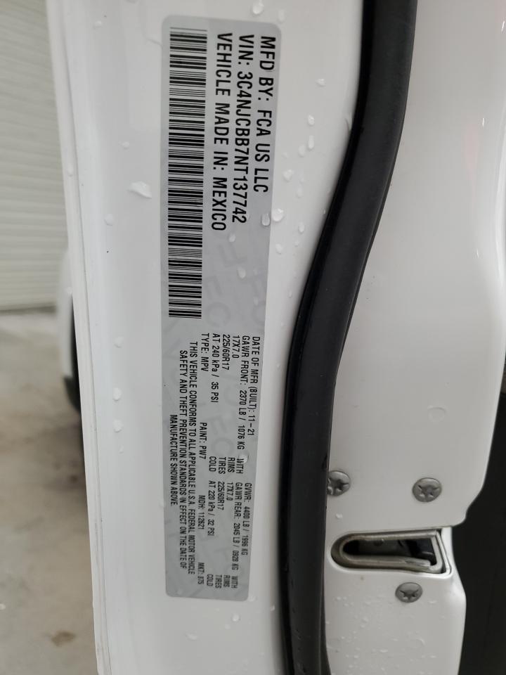 2022 Jeep Compass Latitude VIN: 3C4NJCBB7NT137742 Lot: 84962525