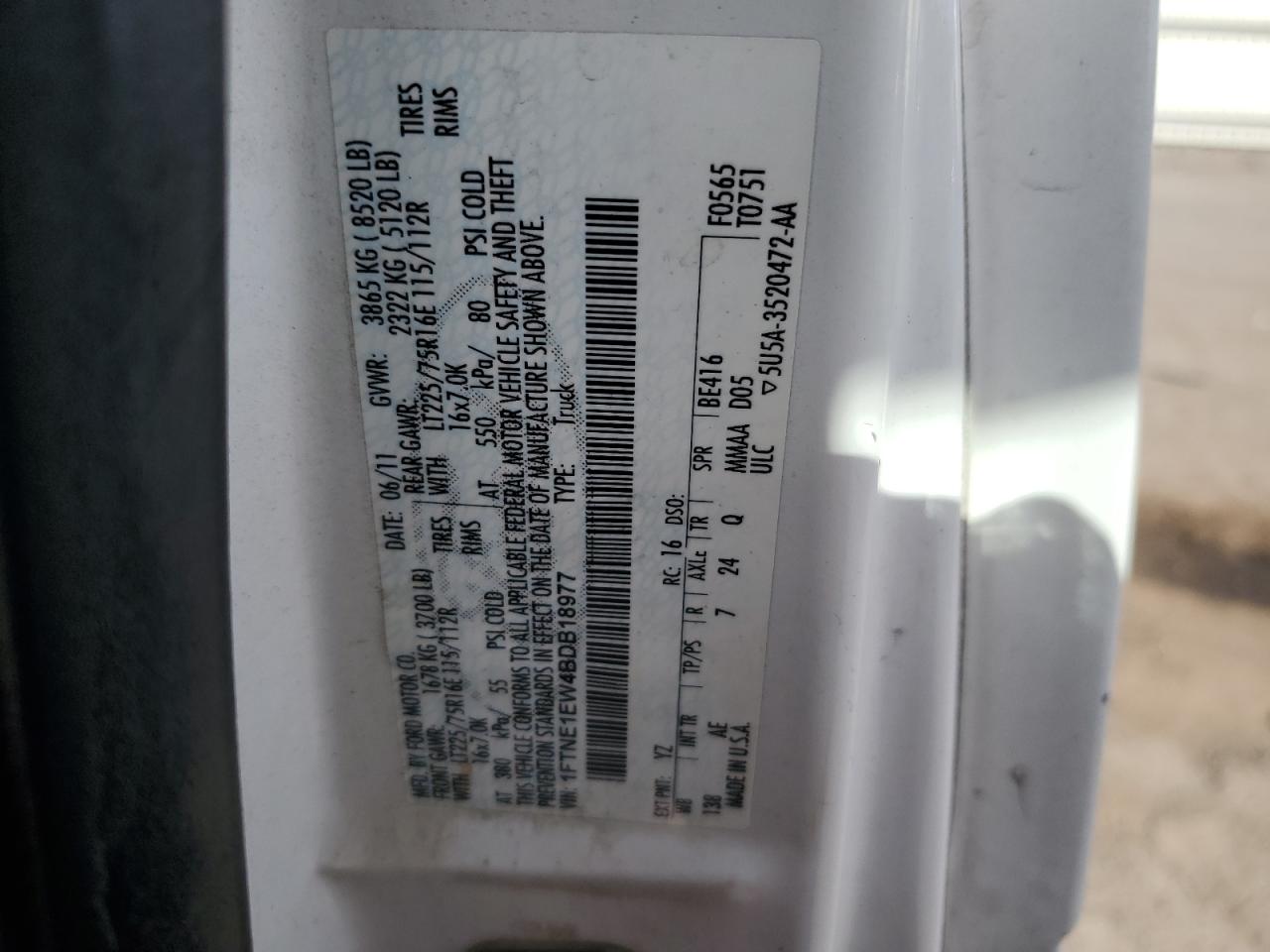 2011 Ford Econoline E150 Van VIN: 1FTNE1EW4BDB18977 Lot: 85095965