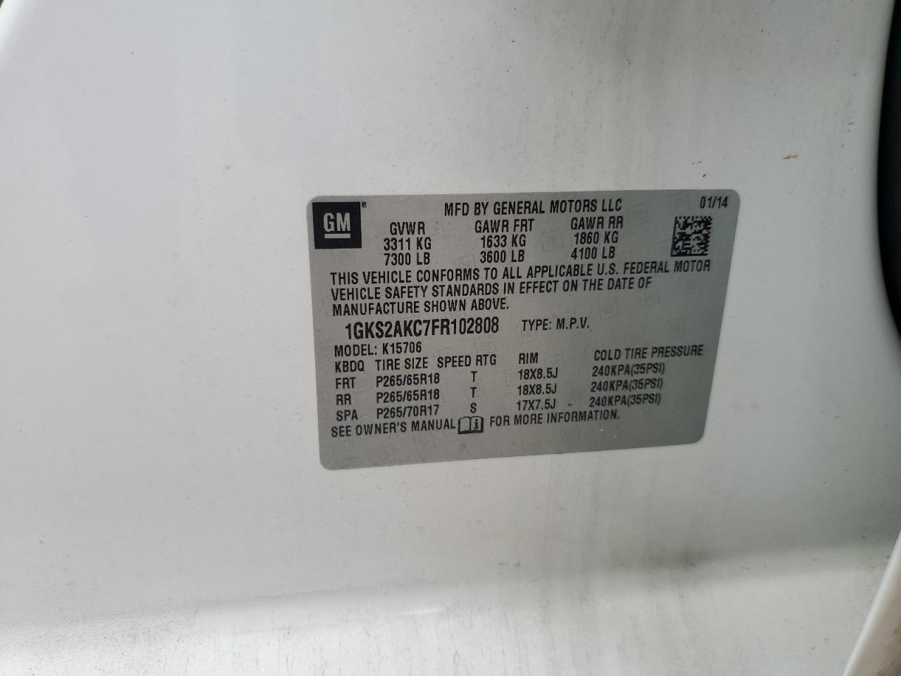 2015 GMC Yukon Sle VIN: 1GKS2AKC7FR102808 Lot: 82614545