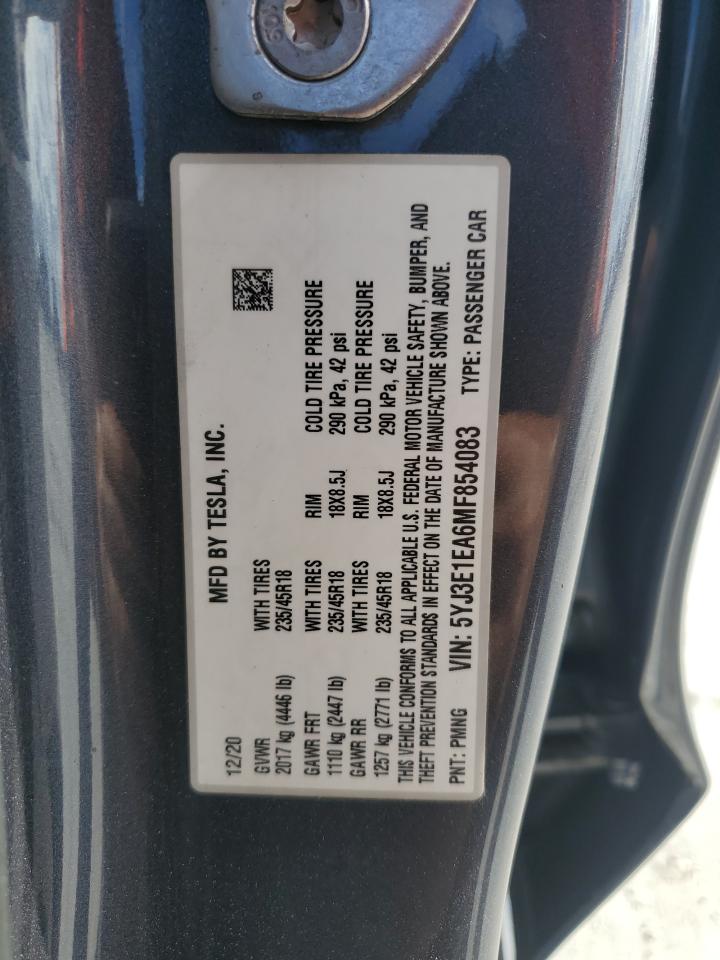 2021 Tesla Model 3 VIN: 5YJ3E1EA6MF854083 Lot: 81975475