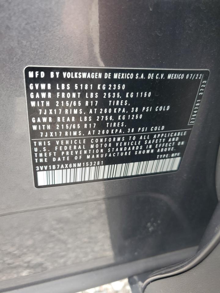 2022 Volkswagen Tiguan S VIN: 3VV1B7AX6NM153281 Lot: 85309735