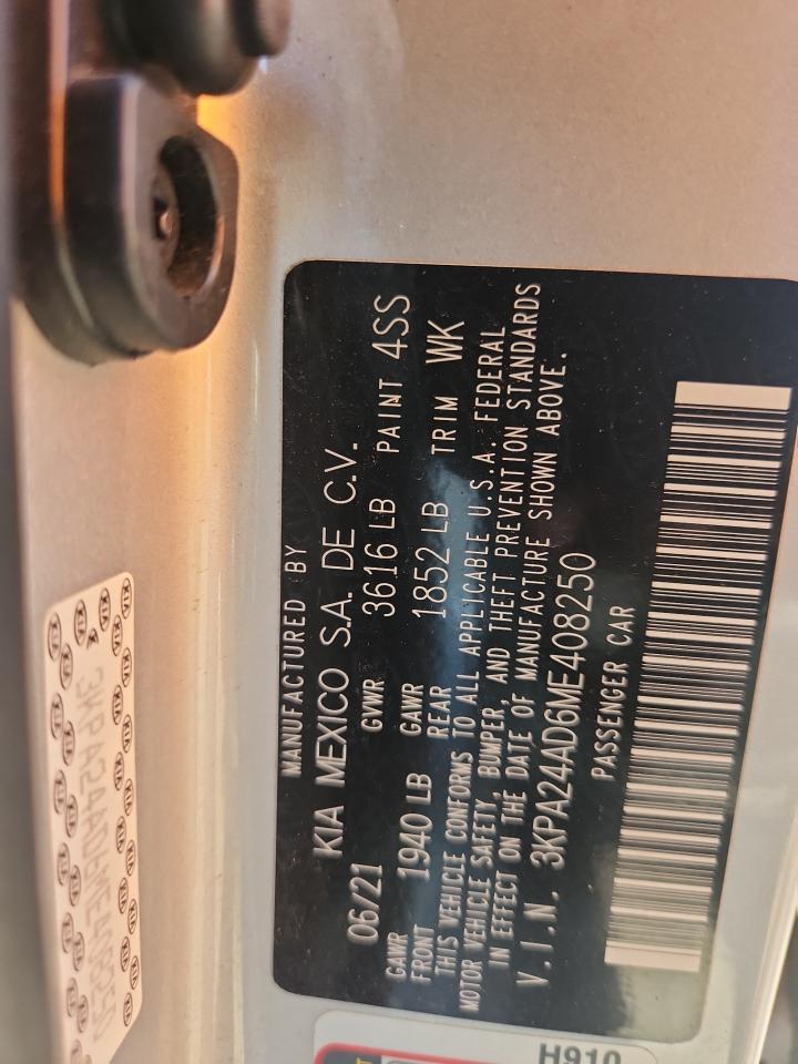 2021 Kia Rio Lx VIN: 3KPA24AD6ME408250 Lot: 89900505