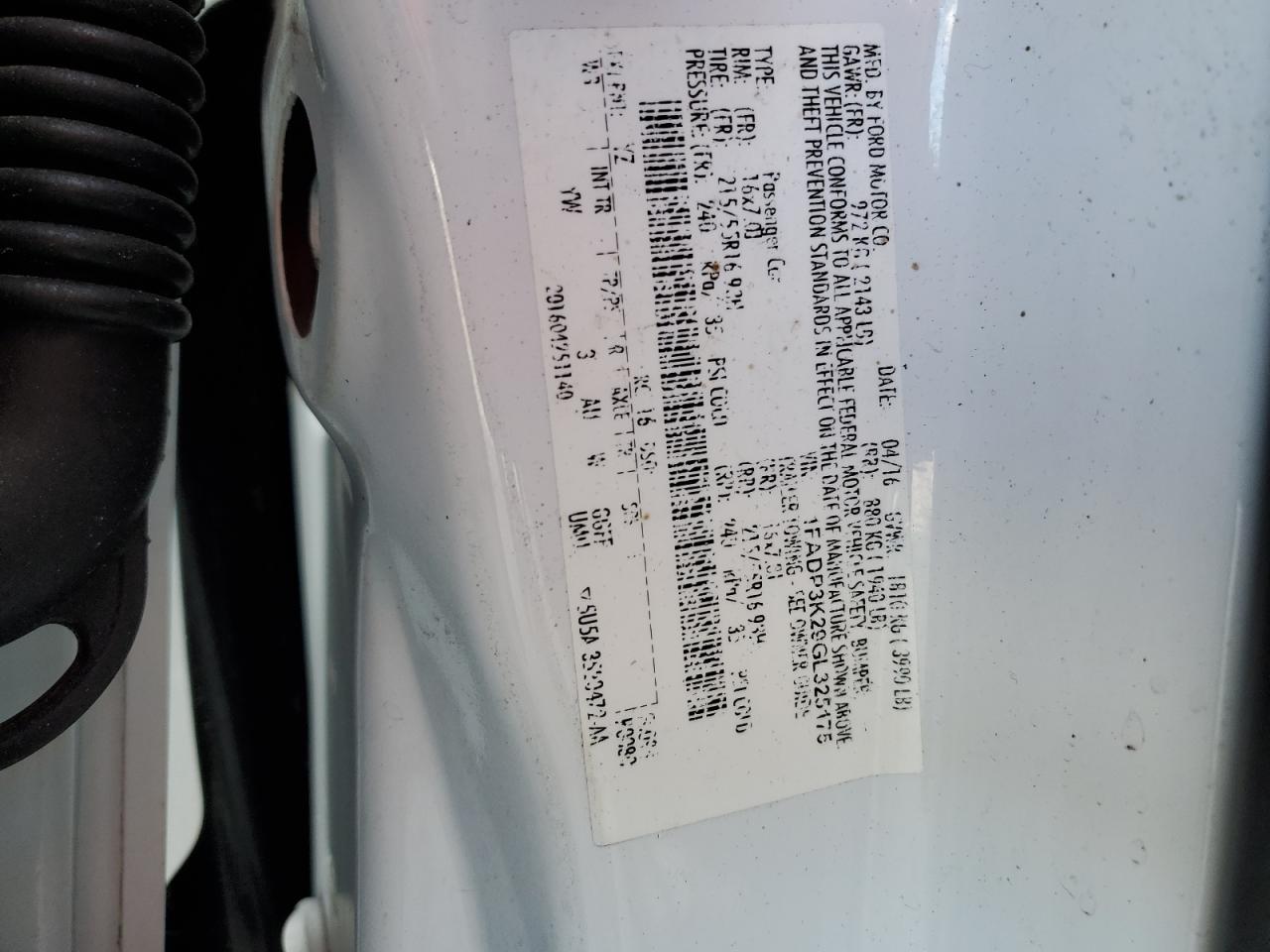 2016 Ford Focus Se VIN: 1FADP3K29GL325175 Lot: 84707935