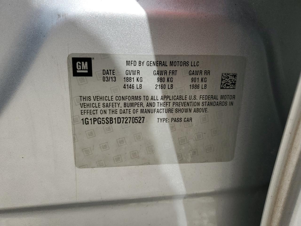 2013 Chevrolet Cruze Ltz VIN: 1G1PG5SB1D7270527 Lot: 82210295