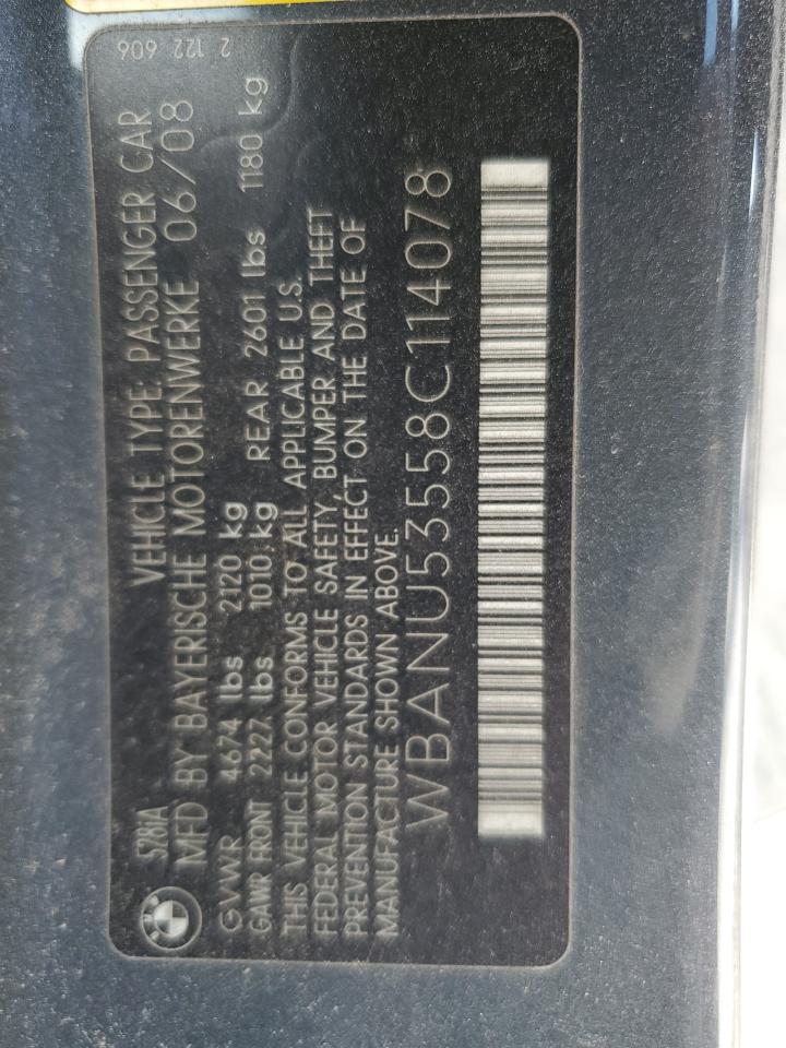 2008 BMW 528 I VIN: WBANU53558C114078 Lot: 89912915