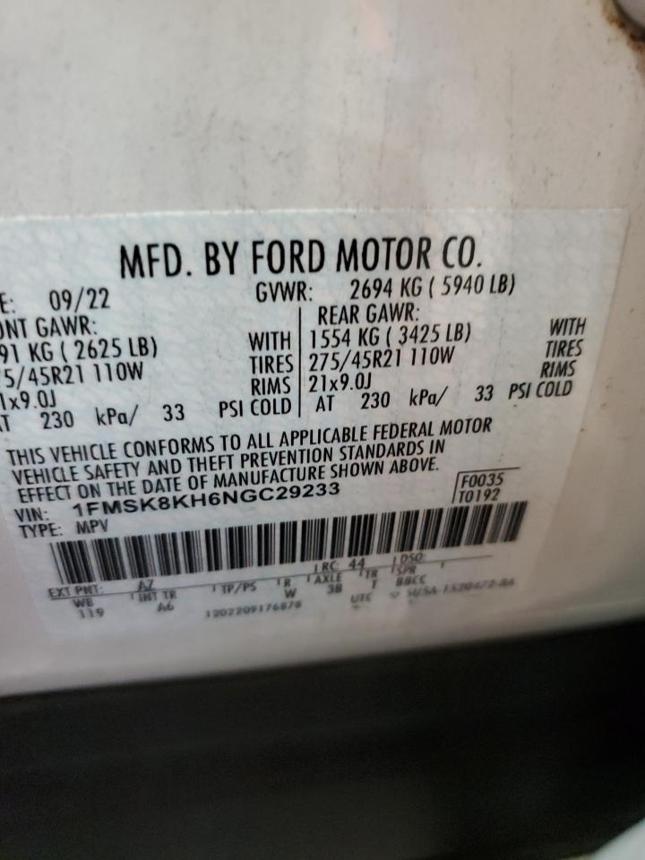 2022 Ford Explorer St-Line VIN: 1FMSK8KH6NGC29233 Lot: 85111535