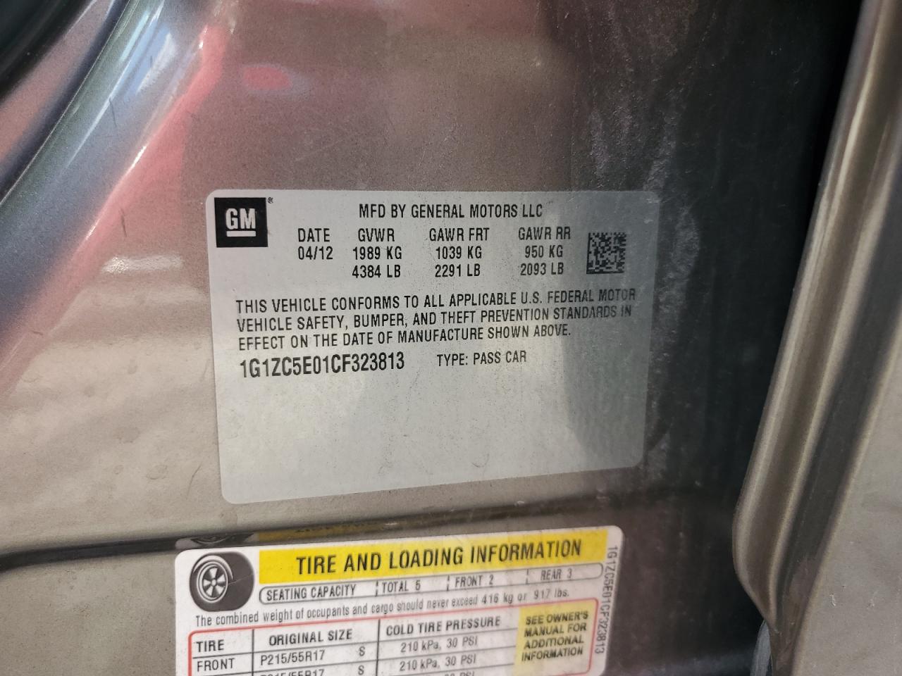 2012 Chevrolet Malibu 1Lt VIN: 1G1ZC5E01CF323813 Lot: 82254095