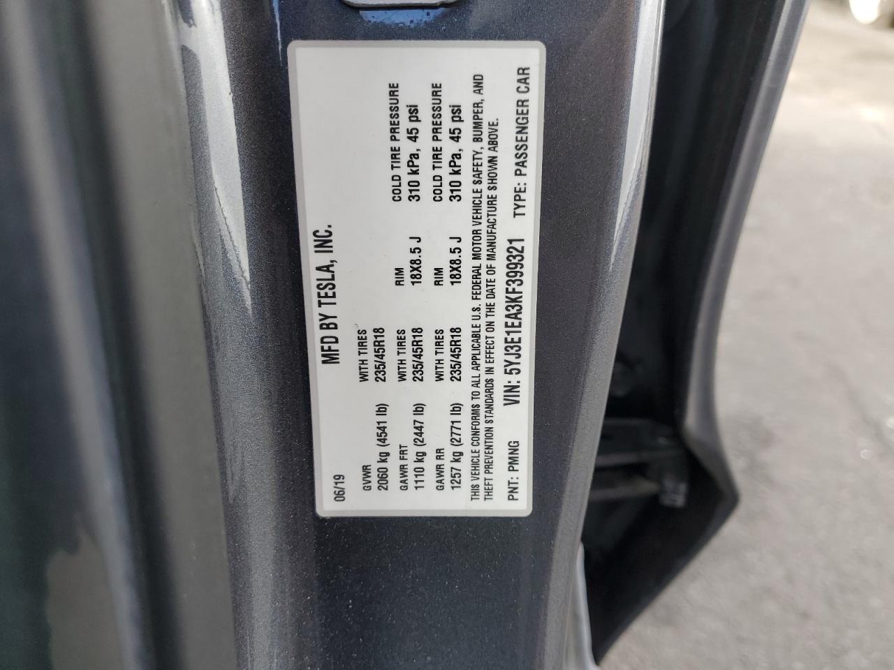 2019 Tesla Model 3 VIN: 5YJ3E1EA3KF399321 Lot: 89438245