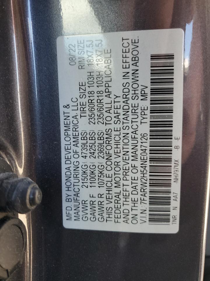 2022 Honda Cr-V Ex VIN: 7FARW2H54NE047126 Lot: 85833585