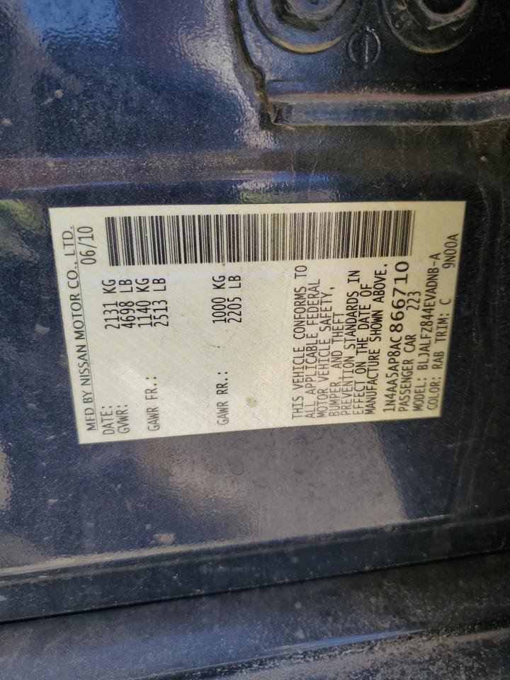 2010 Nissan Maxima S VIN: 1N4AA5AP8AC866710 Lot: 85569945