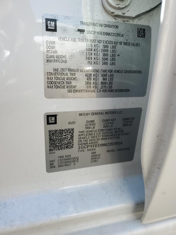 2021 Chevrolet Silverado K1500 Lt Trail Boss VIN: 1GCPYFED9MZ203914 Lot: 86121975