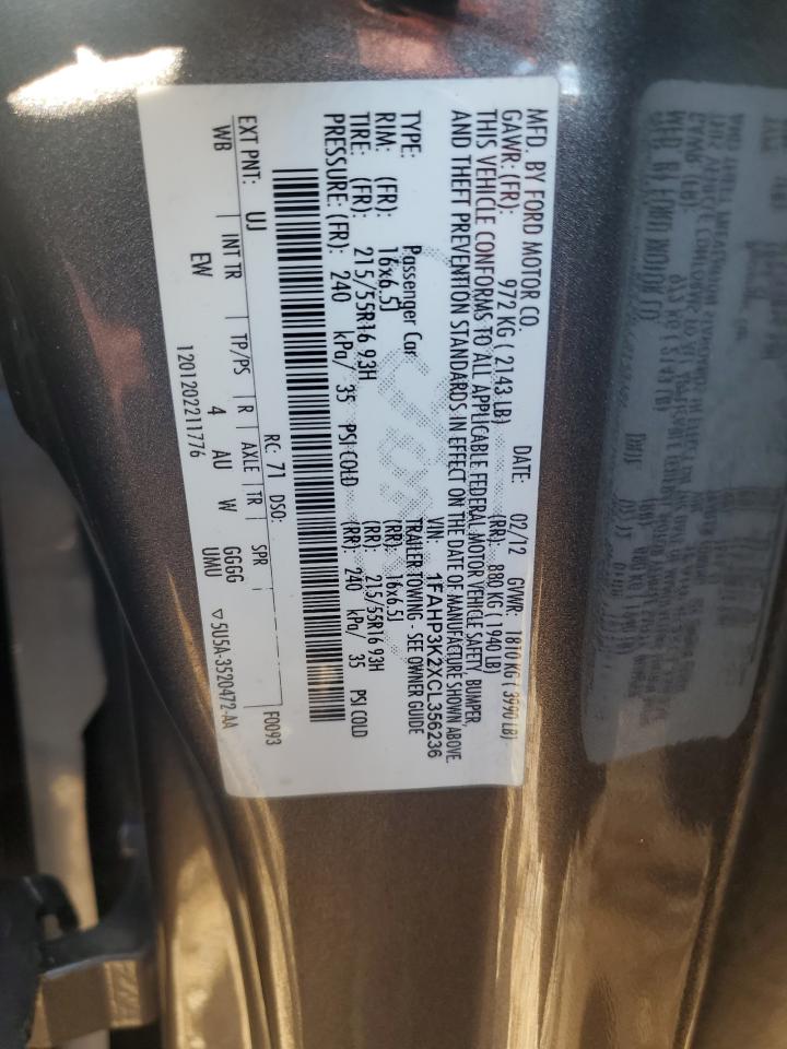 2012 Ford Focus Se VIN: 1FAHP3K2XCL356236 Lot: 81963335