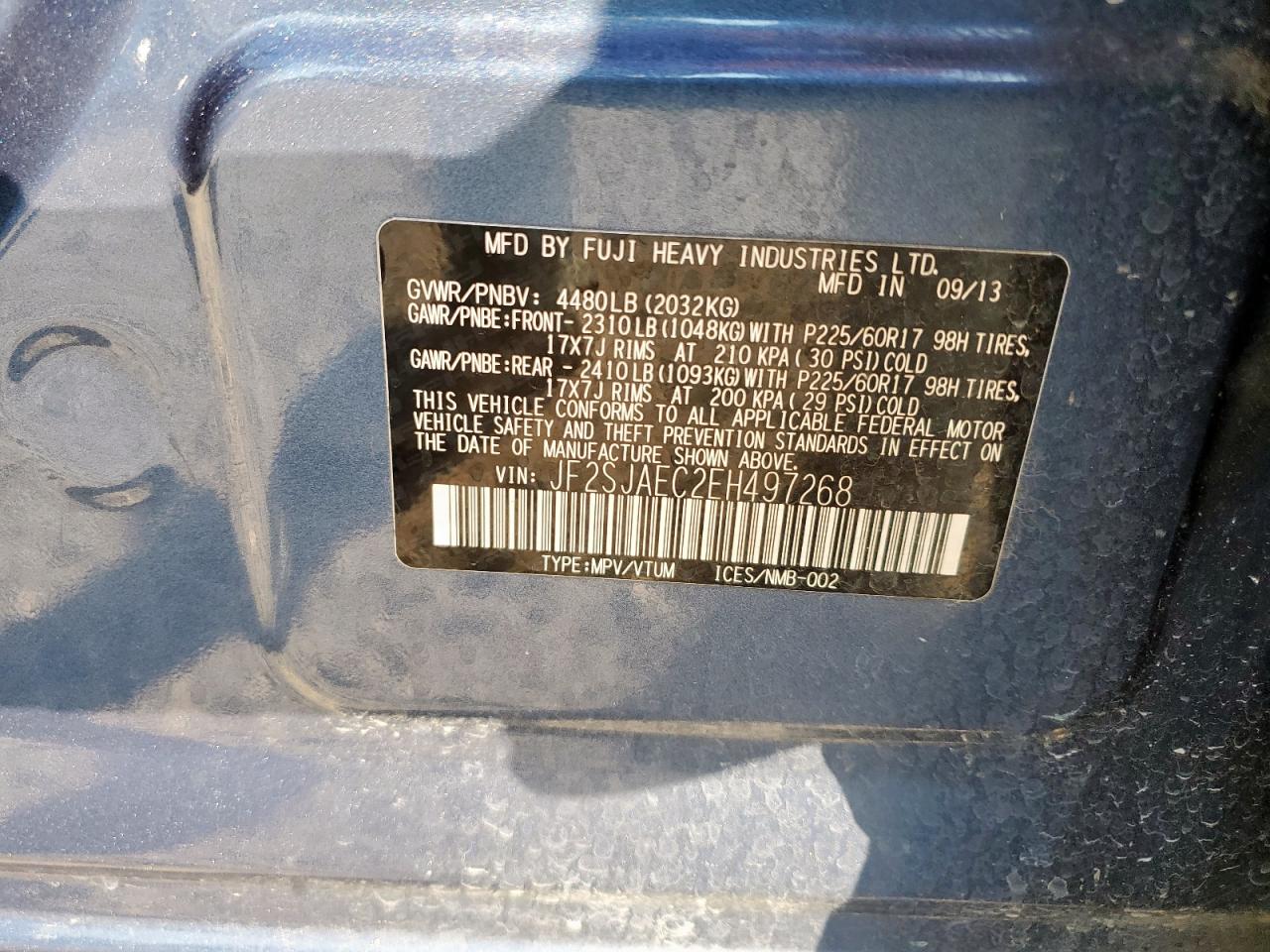 2014 Subaru Forester 2.5I Premium VIN: JF2SJAEC2EH497268 Lot: 84435155