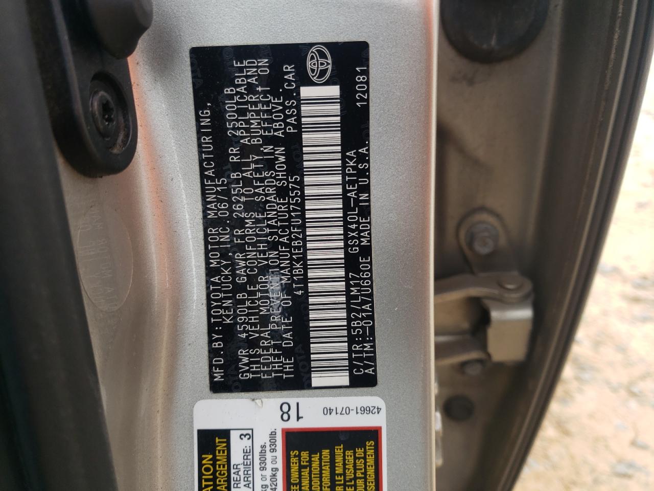 2015 Toyota Avalon VIN: 4T1BK1EB2FU175575 Lot: 82004375