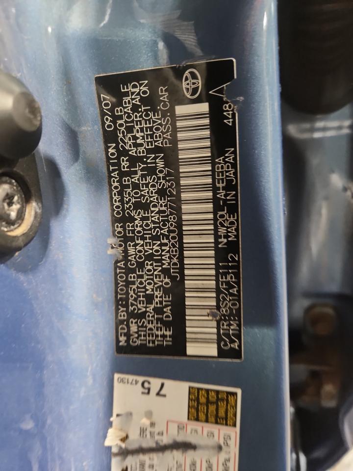 2008 Toyota Prius VIN: JTDKB20U987712317 Lot: 84875075