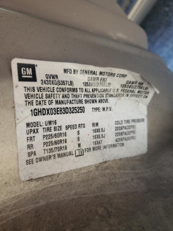 2003 Oldsmobile Silhouette VIN: 1GHDX03E83D325250 Lot: 86552565