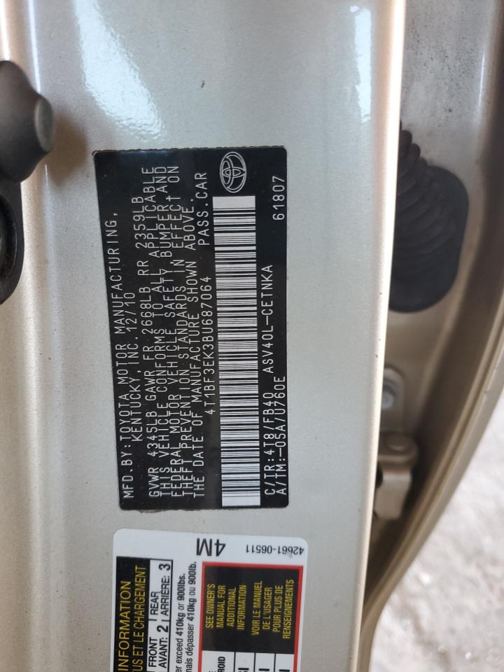 2011 Toyota Camry Base VIN: 4T1BF3EK3BU687064 Lot: 82442665