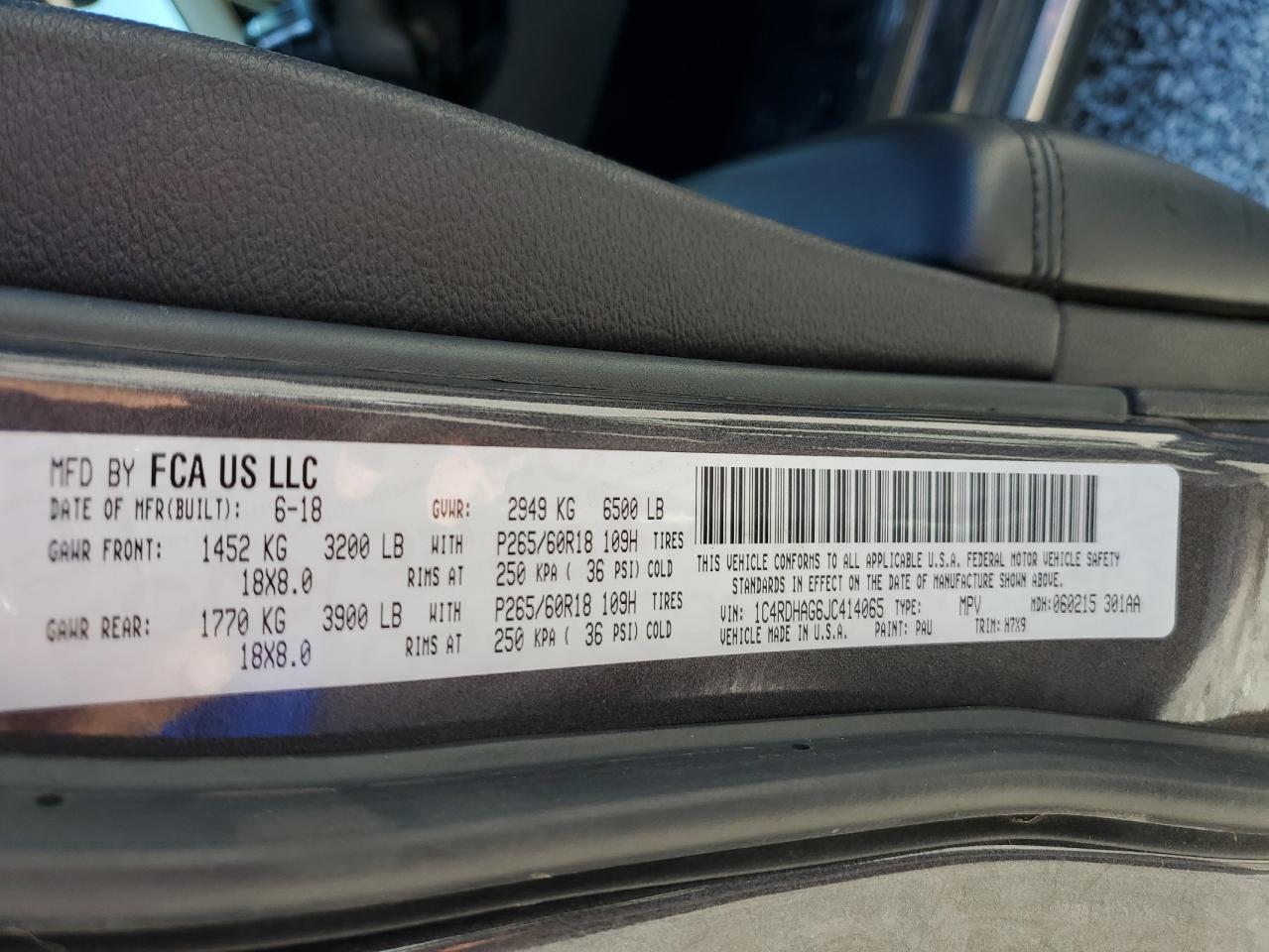 2018 Dodge Durango Sxt VIN: 1C4RDHAG6JC414065 Lot: 86893315