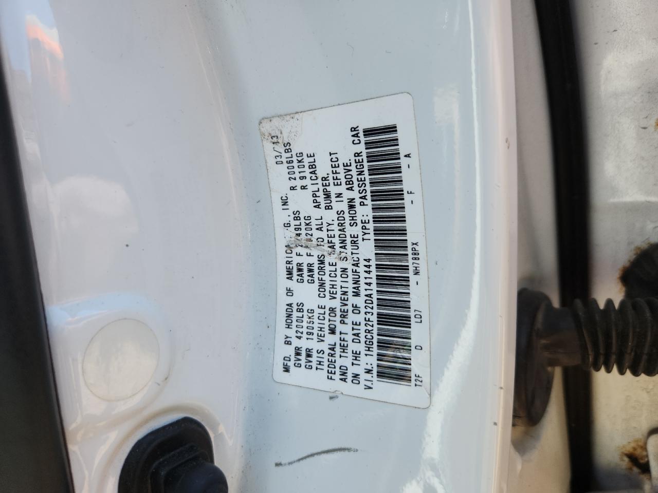 2013 Honda Accord Lx VIN: 1HGCR2F32DA141444 Lot: 85276535