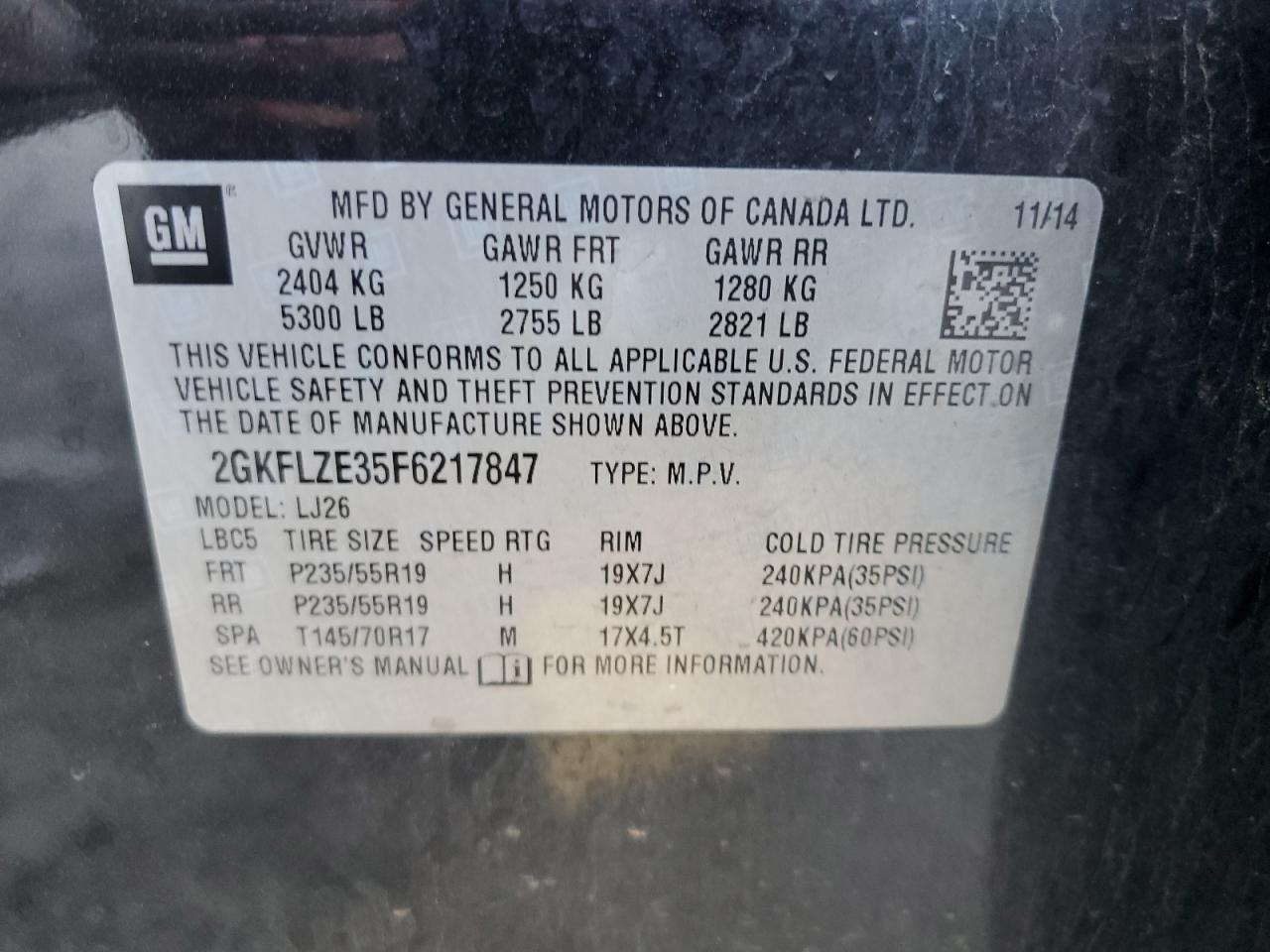 2015 GMC Terrain Denali VIN: 2GKFLZE35F6217847 Lot: 86236255