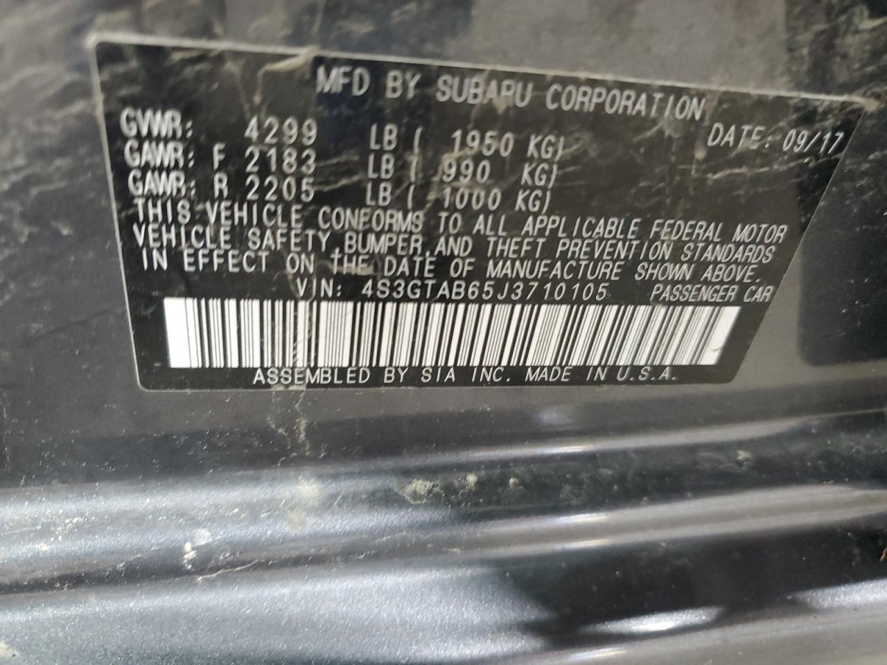 2018 Subaru Impreza Premium VIN: 4S3GTAB65J3710105 Lot: 86461775