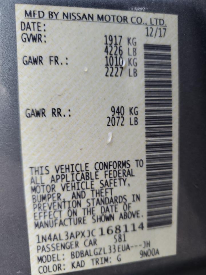 2018 Nissan Altima 2.5 VIN: 1N4AL3APXJC168114 Lot: 86238035