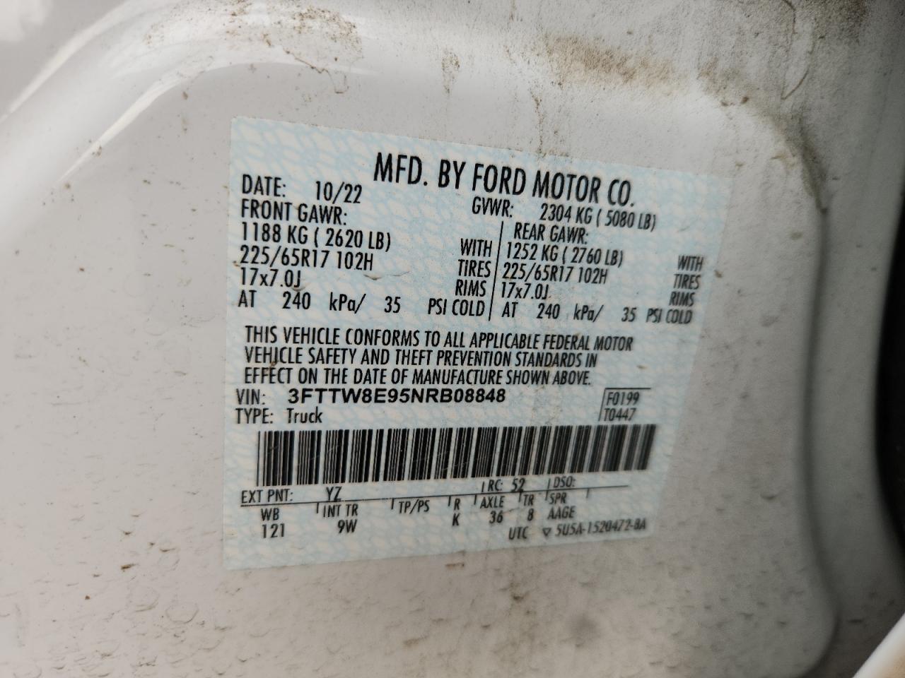 2022 Ford Maverick Xl VIN: 3FTTW8E95NRB08848 Lot: 82721965